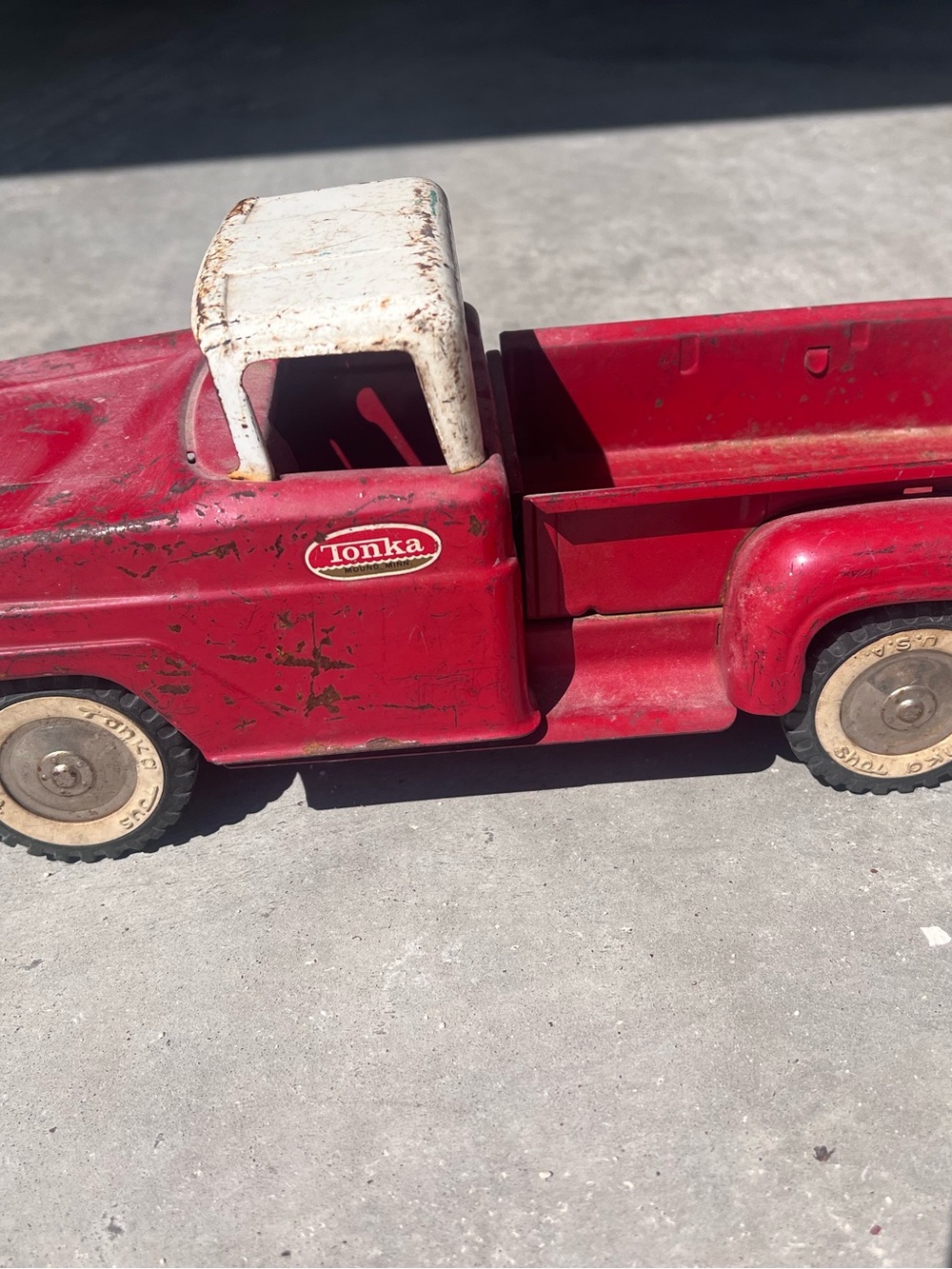 Vintage Tonka Red and White Steel Pickup Truck